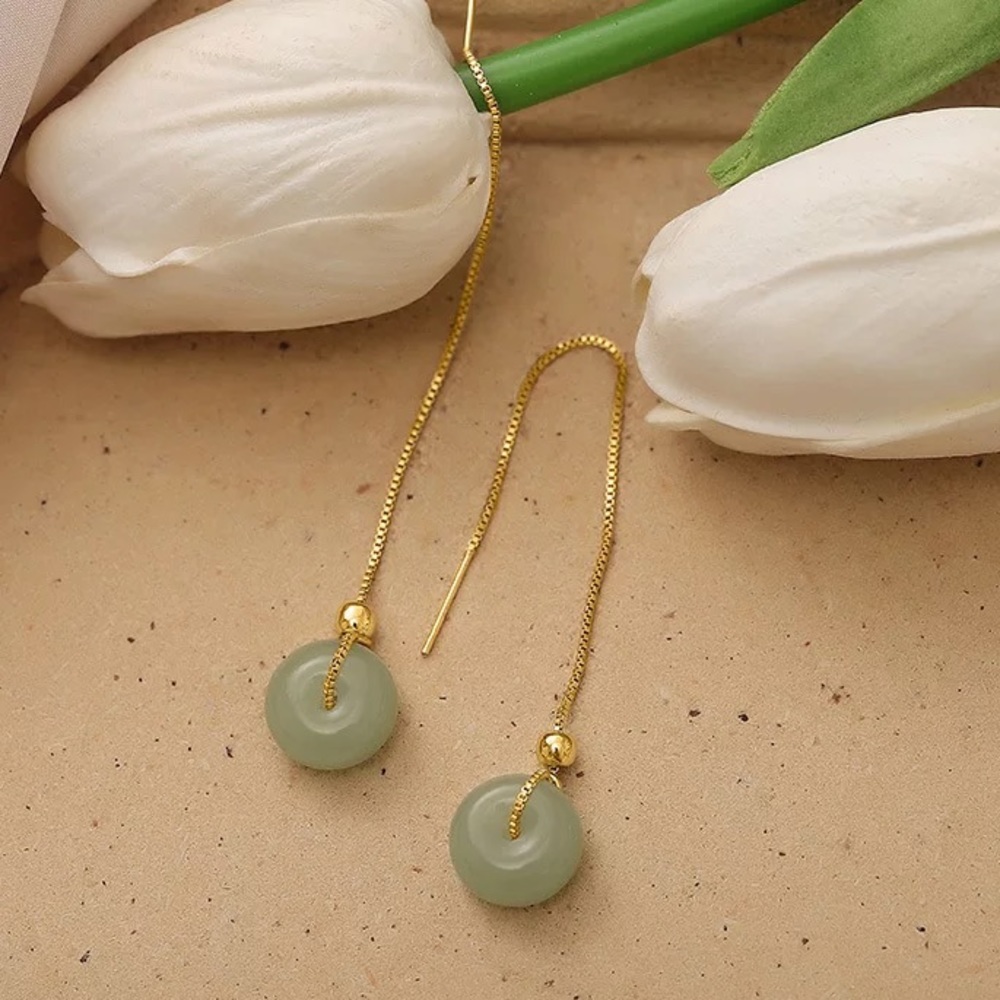 ๐ Hetian Jade Drop Earrings - Picture 2 of 4